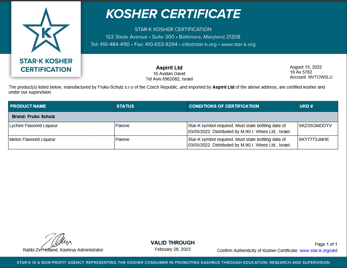 Kosher certificate